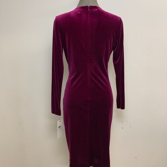NEW Calvin Klein Elegant Velvet Purple Faux Wrap EZ Fit Sheath Dress - Picture 4 of 6